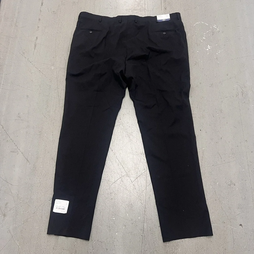 Hart Schaffner Marx Wool Pants Men 54 x 32  L Long Flat‎ Front Unhemmed Black